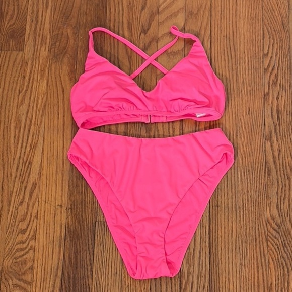 Andie Bikini Set Valencia Top 90s High Waisted Bottom Neon Pink size Medium NWT - Picture 2 of 10